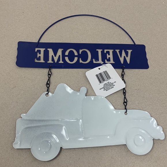 PATRIOTIC METAL BLUE PICKUP TRUCK W/ USA FLAG WELCOME SIGN WALL DOOR USA decor - Picture 6 of 10